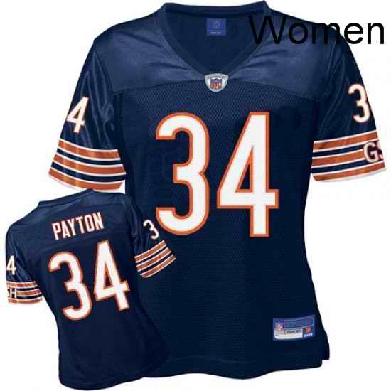 Reebok Chicago Bears 34 Walter Payton Blue Womens Team Color Replica Throwback NFL Jersey